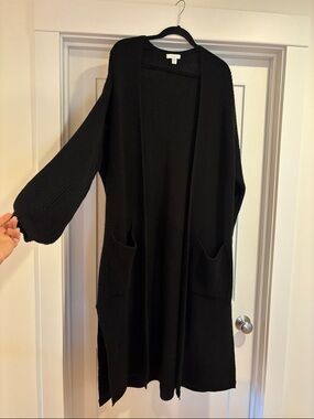 Topshop Black Open-Front Long Knit Cardigan